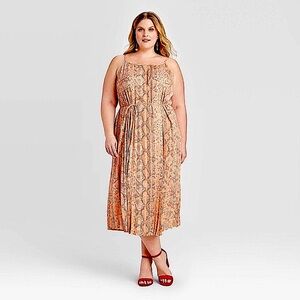 AVA & VIV  Orange Snakeskin print pleaded slip dress adjustable spaghetti straps